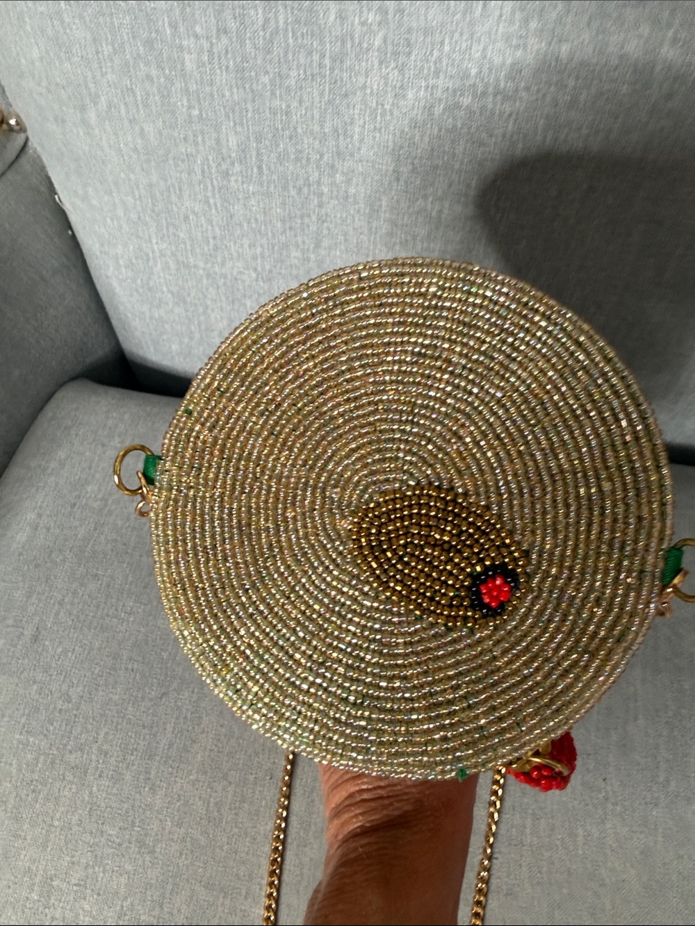 Anthropologie Beaded Martini Glass Crossbody Bag - Green with Red Accents - Picture 2 of 6